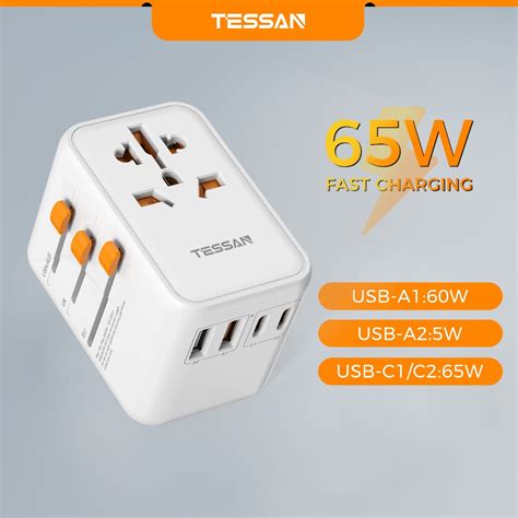 TESSAN Universal Travel Adapter GaN III With 4 USB 2C 65W