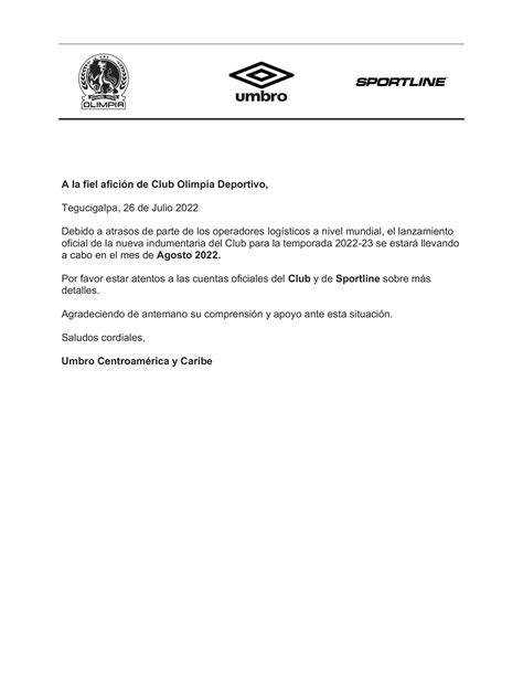 Club Olimpia Deportivo On Twitter Comunicado Oficial Indumentaria