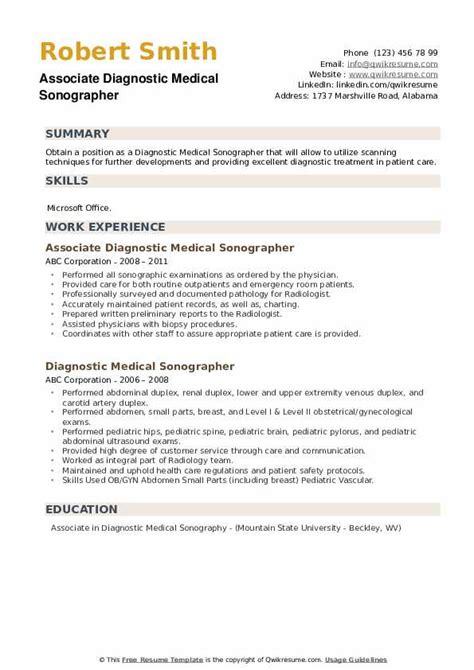 Diagnostic Medical Sonographer Resume Samples | QwikResume