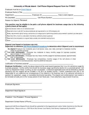 Fillable Online Cell Phone Stipend Request Form For University Of