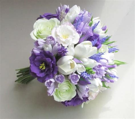 Freesia, Eustoma, Tulip, Rose, Lavender Bridal Bouquet. Lilac, Pale ...