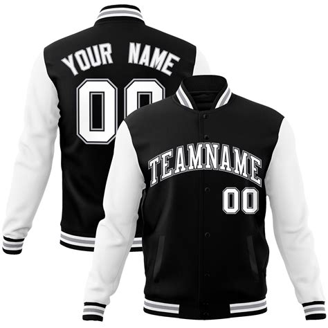 Custom Black White Black Raglan Sleeves Varsity Full Snap Letterman Ja