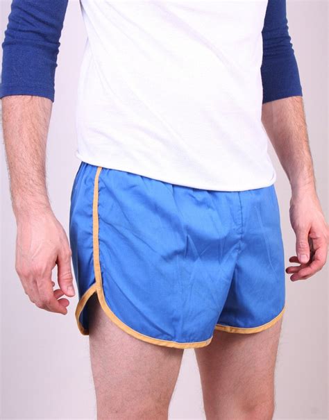 Vintage Mens Swim Shorts 70s Indie Hipster Blue And Yellow