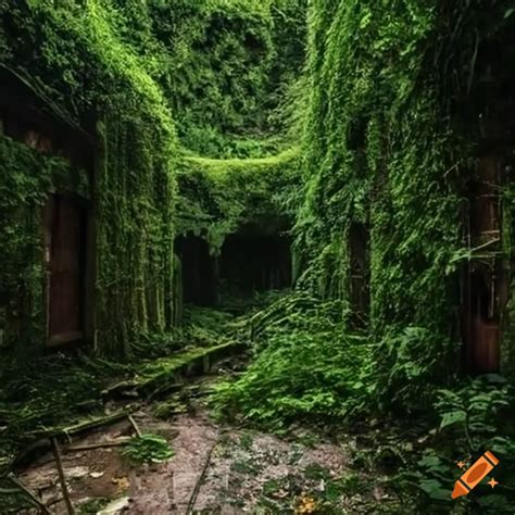 Abandoned Post Apocalyptic City Of London With Overgrown Vegetation On