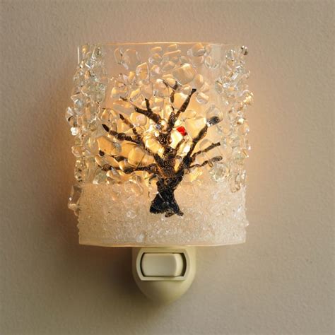 Wintry Birch Tree Nightlight Stained Glass Night Lights Fused Glass Art Fused Glass