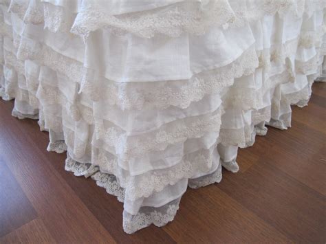 Linen Bed Skirt Ivory Lace Waterfall Ruffled Bedding Bedskirt Etsy