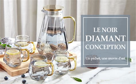 Dujust Carafe Eau De Litres Pichet En Verre Design Noir Diamant