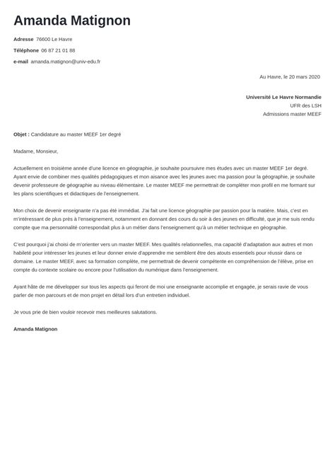 Lettre De Motivation Lettres Modernes Parcoursup