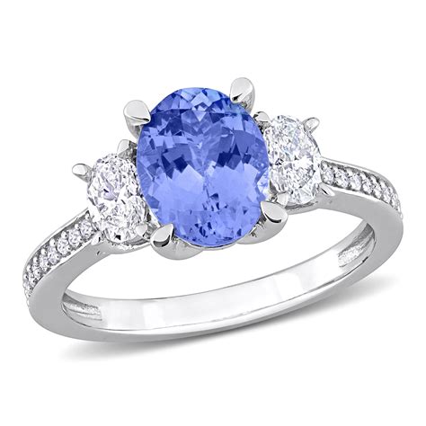 Miabella Women S 2 Carat T G W Oval Cut Tanzanite 5 8 Carat T W Diamond White Gold Three Stone