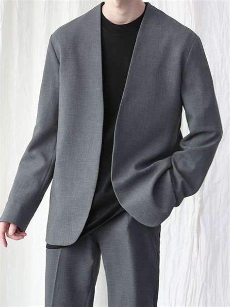 Aonga Mens Collarless Loose Casual Long Sleeve Blazer In Long