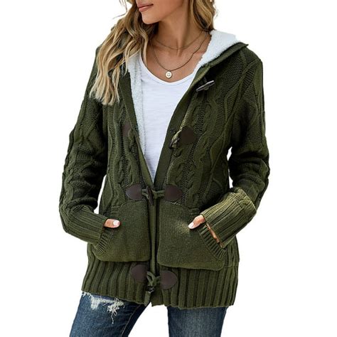 Eytino Womens Cable Knit Open Front Hooded Cardigans Button Down