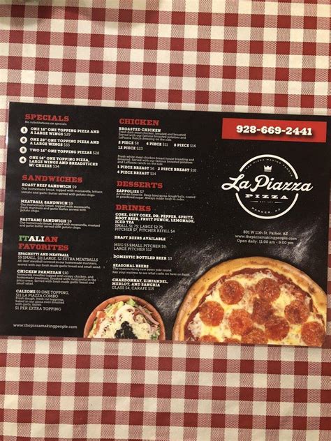 Menu At La Piazza Pizza Parker Az Pizzeria Parker