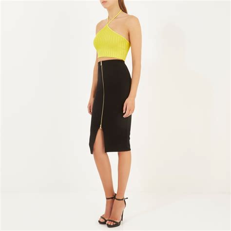 Lyst River Island Yellow Ribbed Halter Neck Crop Top In Yellow