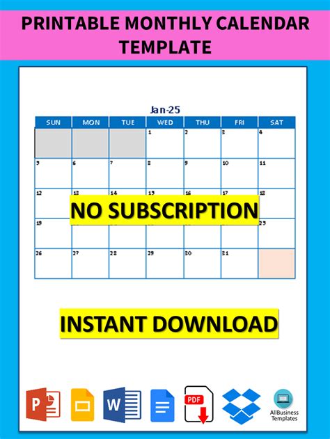 Printable Calendar Monthly template | Templates at allbusinesstemplates.com