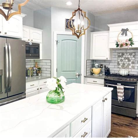 Farmhouse Kitchen With Light Green Pantry Door Soul And Lane