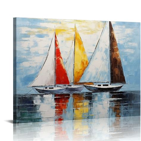 Pikweek Colorful Sailboat Canvas Wall Art Abstract Boat On The Ocean