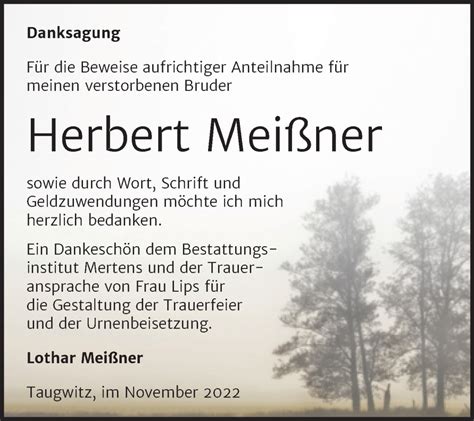 Traueranzeigen von Herbert Meißner abschied nehmen de