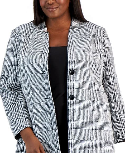 Kasper Plus Size Houndstooth Plaid Two Button Longline Blazer Macys