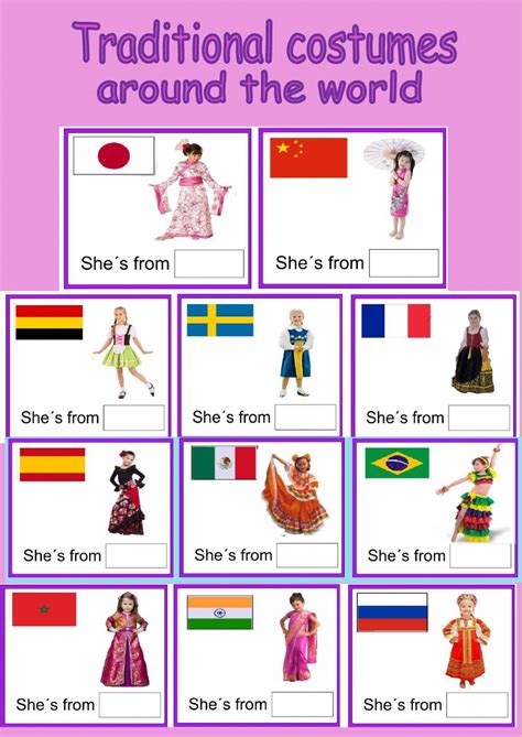 traditional costumes   world worksheet