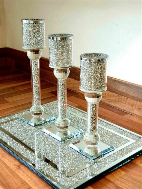 Set Of Tier Silver Crushed Diamond Crystal Filled Candle Etsy