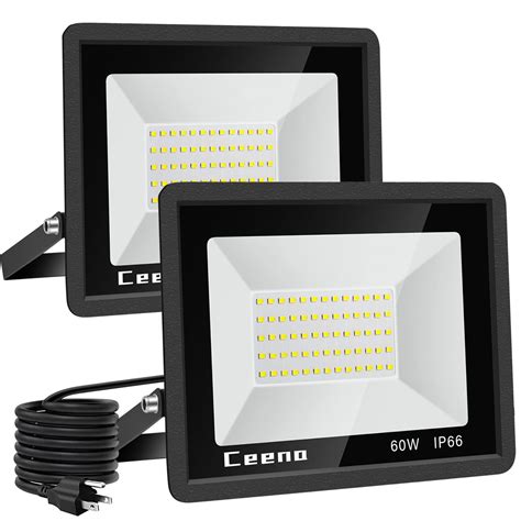 Ceena 2 Pack 60W Plug In LED Flood Light Outdoor 6000lm Super Bright