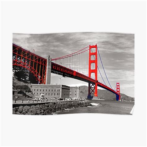 "Golden Gate Bridge Black White Red- San Francisco Prints" Poster for ...