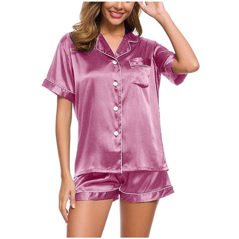 Summer Savings Clearance Yievot Womens Pajama Sets Silk Satin Short