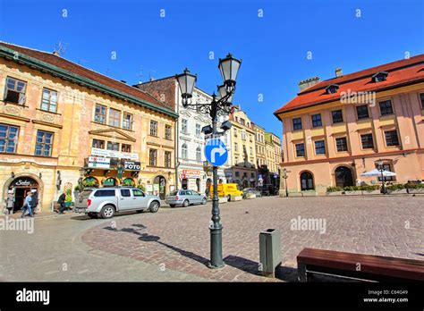 Small Market Square In Cracow Poland Stock Photo Alamy