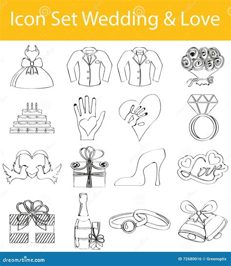 Drawn Doodle Lined Icon Set Wedding And Love Stock Vector Illustration