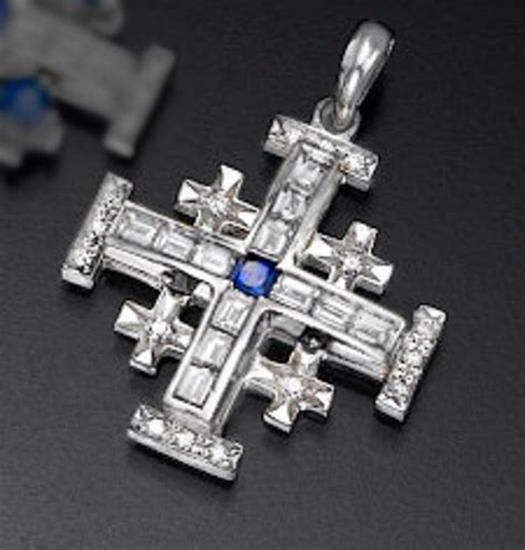 Jerusalem Cross Pendant Set With Princess Cut Sapphire And Etsy