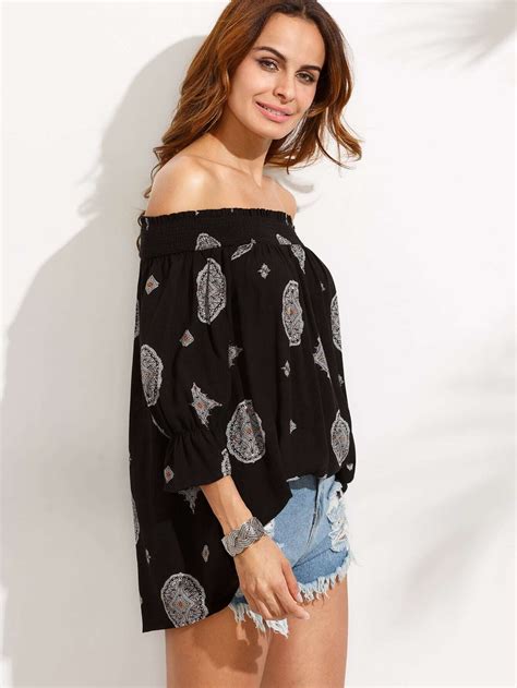 Multicolor Print Off The Shoulder Blouse Shein Sheinside