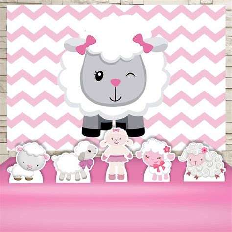 Kit Festa Prata Painel Display Ovelha Ovelinha Rosa Elo