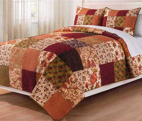 Fall Themed Bedding Queen Quilt Set 3 Pc Autumn Colors Patchwork