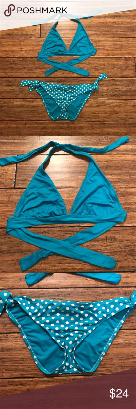 Mossimo Blue Bikini With Polka Dot Bottoms Blue Bikini Bikinis