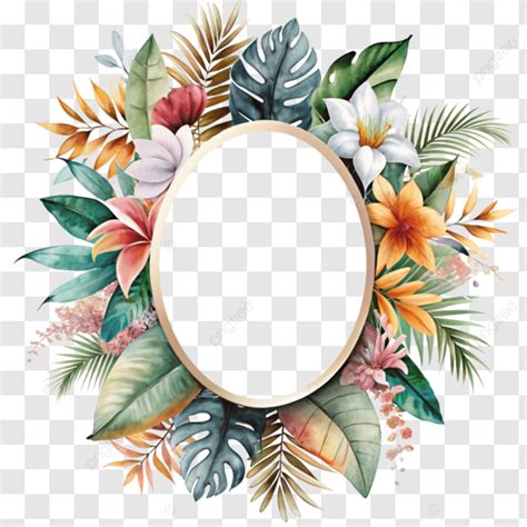 Tropical Leaves Oval Frame Tropical Leaves Oval Exotic Foliage Border