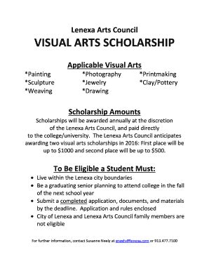 Fillable Online Visual Arts Scholarship City Of Lenexa Fax Email