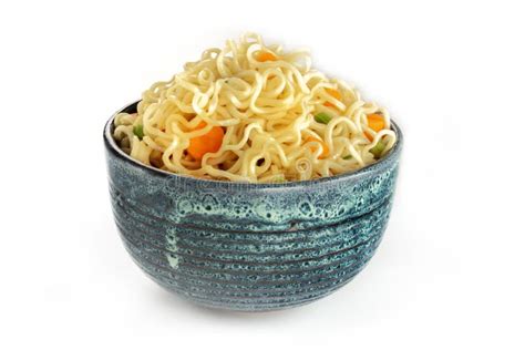 Instant Noodles With Carrot And Scallions Vegetable Soba Bowl Stock