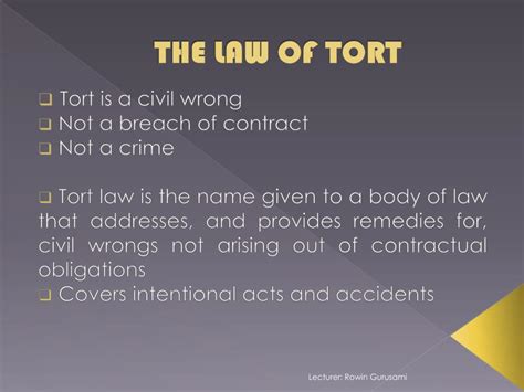 Ppt The Law Of Tort Negligence Powerpoint Presentation Free