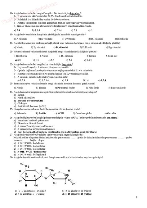 Temel Biyokimya Telafi Sınav Soruları Sayfa 3 Vize ve Final