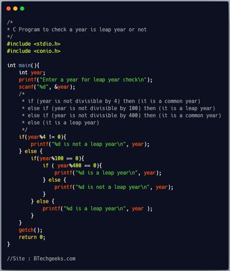 C Program To Check Year Is Leap Year Or Not BTech Geeks