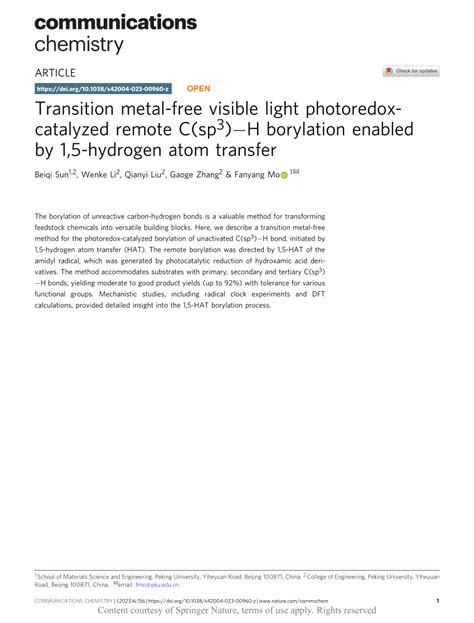 PDF Transition Metal Free Visible Light Photoredox Catalyzed Remote C