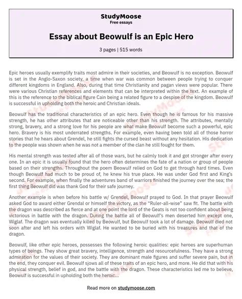 Essay About Beowulf Is An Epic Hero Free Essay Example