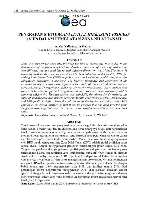 Pdf Penerapan Metode Analitical Hierarchy Process Ahp Dalam