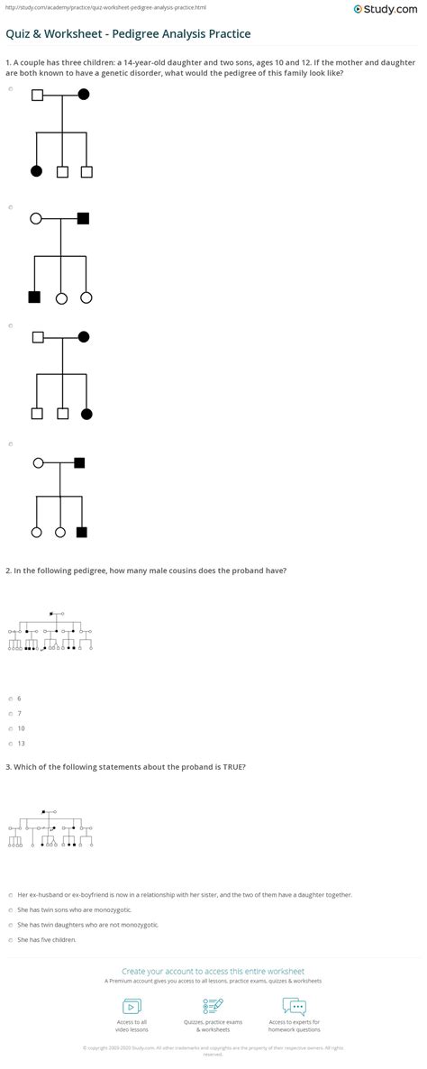 Quiz And Worksheet Pedigree Analysis Practice