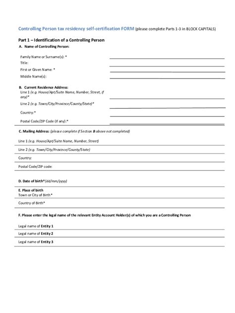 Fillable Online Crs Controlling Persons Self Cert Form Fillable