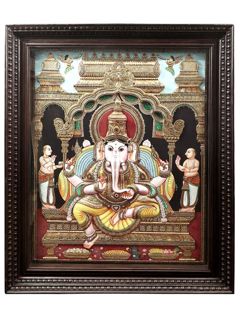 Lord Ganesha Super Large Tanjore Painting Traditional Colors With K