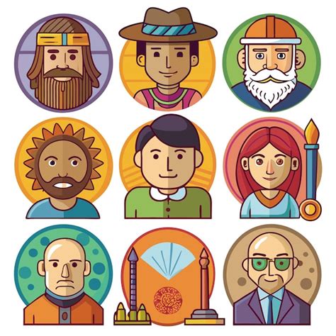 Conjunto De Nueve Iconos De Personajes De Dibujos Animados Vector