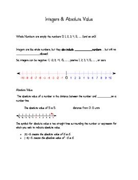 Notes On Integers Absolute Value By Valerie L Tpt