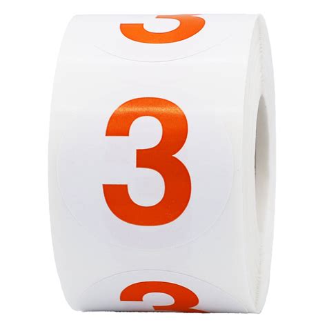 Orange Number 3 Circle Stickers 15 Inches Round 500 Pack