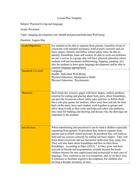 Lesson Plan Template Pdf